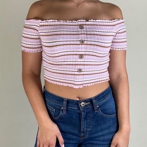 Stripped off the shoulder crop top